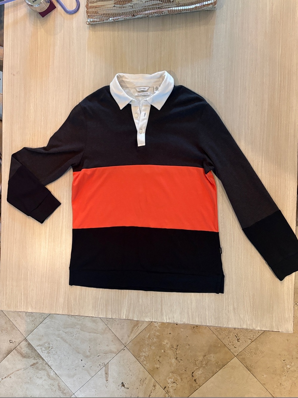 Calvin Klein Men's Black & Red Colorblock V-Neck Rugby Sweater